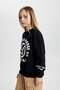 Girl's Oversize Wide Fit Crew Neck Printed Sweatshirt C0249A824Sp - 4