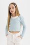 Slim Fit Narrow Cut Crew Neck Ribbed Camisole Long Sleeve T-Shirt Girls B7388A824Sp - 4