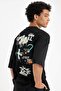 100% Cotton Black Loose Fit Crew Neck Back Printed Short Sleeve T-Shirt B8949Ax24Sm