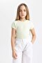 Slim Fit Narrow Cut Crew Neck Basic Plain Ribbed Camisole Short Sleeve T-Shirt Girls B3053A824Sm - 2