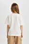 Oversize Wide Fit Crew Neck Printed Short Sleeve T-Shirt Girls C0245A824Sm - 5
