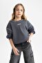 Girl's Oversize Wide Fit Crew Neck Printed Sweatshirt C0103A824Sp - 7