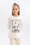 Girls' Ataturk Printed Crew Neck Combed Cotton Long Sleeve T-Shirt B2427A823Wn - 6