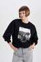 Oversize Wide Fit Crew Neck Printed Thick Sweatshirt B6592Ax23Wn - 4