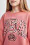 Girl's Oversize Wide Fit Crew Neck Printed Sweatshirt C0571A824Sp - 5