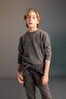 Boy's Oversized Wide Fit Crew Neck Washed Faded Effect Printed Sweatshirt C0360A823Cw