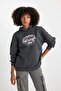 Oversized Wide Fit Back Printed Hooded Light Wash Effect Thick Sweatshirt B7282Ax23Wn - 3
