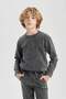 Boy's Oversized Wide Fit Crew Neck Washed Faded Effect Printed Sweatshirt C0360A823Cw - 7