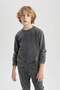 Boy's Oversized Wide Fit Crew Neck Washed Faded Effect Printed Sweatshirt C0360A823Cw - 6