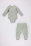 Baby Girl Corded Fabric Ribbed Knit Long Sleeve Snap Fastener Bodysuit Bottom 2-Piece Set A8330A523Wn - 5