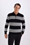 Standard Fit Regular Cut Striped Polo Neck Knitwear Sweater Y4194Az23Wn - 3