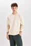 Boxy Fit Long Sleeve Beige Cotton Crew Neck Printed Sweatshirt X8282Az23Au - 3