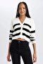 Regular Fit V-Neck Striped Buttoned Knitwear Cardigan Z8539Az23Wn - 4