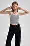 Fitted U Neck Striped Corded Fabric Ribbed Knit Athlete A8271Ax23Sm - 3