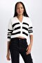 Regular Fit V-Neck Striped Buttoned Knitwear Cardigan Z8539Az23Wn - 3