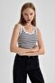 Fitted U Neck Striped Corded Fabric Ribbed Knit Athlete A8271Ax23Sm - 4