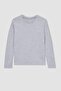 Girls' Gray Crew Neck Combed Cotton Long-Sleeved School T-Shirt U6810A623Au - 6
