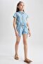 Girls' Shirt Collar Short Sleeve Jean Overalls X9994A623Hs - 6