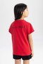 Girl's Crew Neck Ataturk Printed Short Sleeve Red T-Shirt Z5093A623Sm - 4