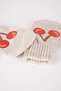 Girl's Cherry Patterned Knitwear Fingerless Gloves V1291A622Wn - 4