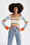 Slim Fit Square Collar Color Block Crochet Sweater X0100Az22Sp - 6
