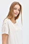 Women's Crew Neck Buttoned Shoulders T-shirt Ecru - 3