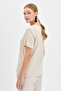 Women's V-Neck Collar Glitter T-Shirt Mink - 4