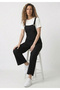 Women's Black Wide Leg Linen Look Gardener Style Comfortable Cut Salopet Jumpsuit - 4
