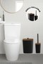 Sapphire Adhesive Wooden Detailed Wc Brush Holder and Trash Can Set Black 2-Piece Bathroom Set - 3