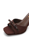 Elovaliaza Brown Nubuck Patent Leather Women's Stylish Double Strap Comfortable Thin Heeled Slippers with Bow Detail - 5
