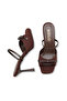 Elovaliaza Brown Nubuck Patent Leather Women's Stylish Double Strap Comfortable Thin Heeled Slippers with Bow Detail - 4