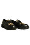 Black Leopard Leather Buckle Women's Loafer - 2