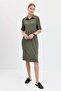 Women's Shirt Collar Combed Cotton Dress Khaki - 2