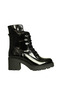 Black Patent Leather Women's Heeled Boots - 3
