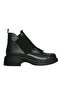 Navy Blue Leather Elastic Women's Casual Boots
