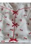 Kiraz Patterned White Color Shirt Collar Wrinkled Fabric Bow Detail Soft Women's Pajama Set - 2