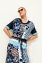 Women's Floral Patterned Skirt Slit Combed Cotton Dress Navy Blue - 2