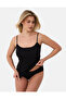 100% Cotton Fabric Rope Strap Women's Undershirt Jacquard Ribbed Heart Embroidered Pack of 5 Black - 3