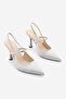 Women's Stiletto Pointed Toe Banded Stoned Open Back Classic Heeled Shoes Lovan Silver Satin - 5