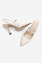 Women's Stiletto Pointed Toe Strappy Stoned Open Back Strap Heeled Shoes Lovan Beige Satin - 8