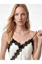 V-Neck Rope Strap D Lace Detailed Asymmetrical Cut Midi Satin Dress - 2