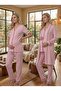 New Season Pink Summer Piped Full Button Design Short Sleeve Maternity Maternity Dressing Gown Pajama Set - 3