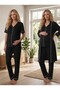 New Season Black Summer Piped Full Button Design Short Sleeve Maternity Maternity Dressing Gown Pajama Set - 6