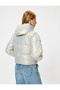 Stand Collar Zippered Shiny Hooded Short down Jacket - 4