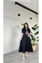 Black Maxi Length Flared Flounce Self-Foulard Short Sleeve Very Stylish Dress - 6