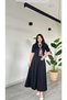 Black Maxi Length Flared Flounce Self-Foulard Short Sleeve Very Stylish Dress - 8