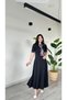 Black Maxi Length Flared Flounce Self-Foulard Short Sleeve Very Stylish Dress - 7
