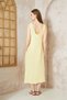 Women's Oversized Muslin Leather N V-Neck Strap Sleeveless Slit Long Casual Dress Yellow 700-3419385 - 4