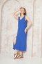 Women's Oversized Muslin Leather N V-Neck Strap Sleeveless Slit Long Casual Dress Indigo Blue 3419385 - 6