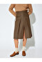 Front Slit Detail Pocket Midi Length A-Line Pleated Skirt - 4